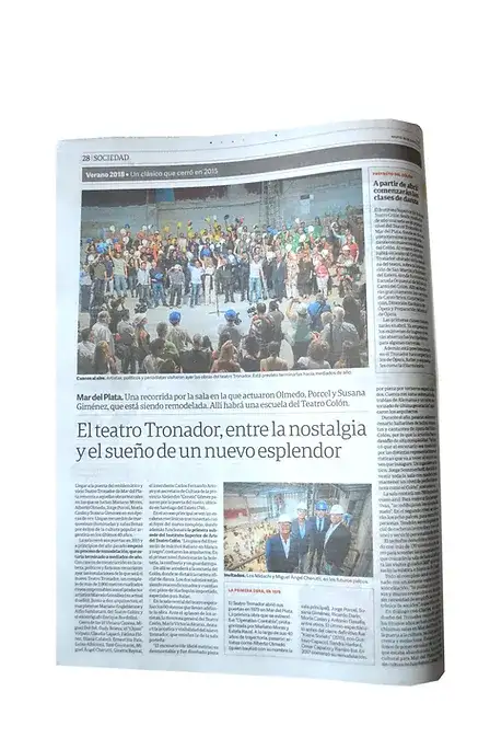 "El Teatro Tronador, entre la nostalgia y el sueño de un nuevo esplendor". Artículo sobre la rehabilitación del Teatro Tronador de Mar del Plata. Diario del 30 de enero de 2018, página 285